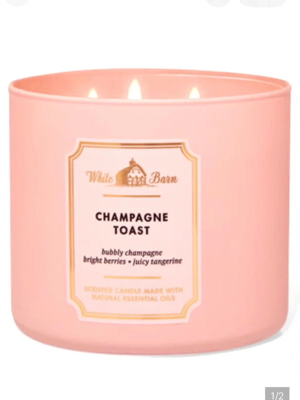Bath & Body Works White Barn Champagne Toast Scented 3-Wick Candle - Pink new